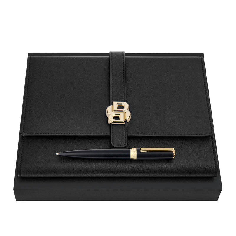 HUGO BOSS, Schreibset, Double B, schwarz / gold