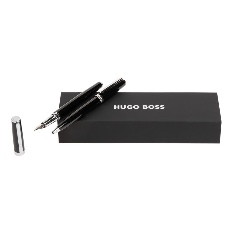 HUGO BOSS, SET Füller + Kugelschreiber, Gear Icon, Chrome, Schwarz