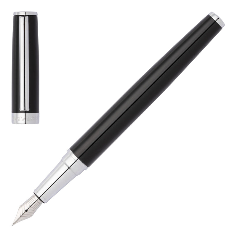 HUGO BOSS, SET Füller + Kugelschreiber, Gear Icon, Chrome, Schwarz