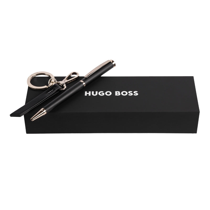 HUGO BOSS, Set Kugelschreiber & Schlüsselring, Schwarz Gold