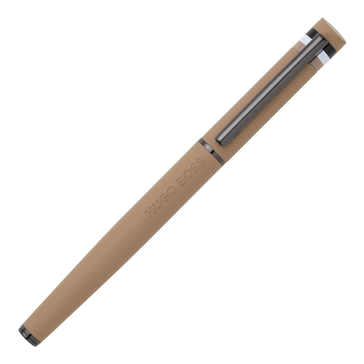 HUGO BOSS Füllfederhalter Loop Iconic – Camel-Farbe, Stahlfeder M, Mit Mattem Rautenmuster, Aus Messing & Gummi